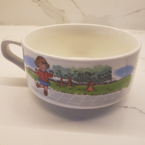 set of 2 Flat bowls Handle Kids Skating Skipping Cereal Mug Soup Dessert - Picture 7 of 8